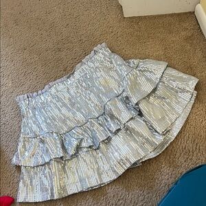 Silver Sequin Ruffle Skirt